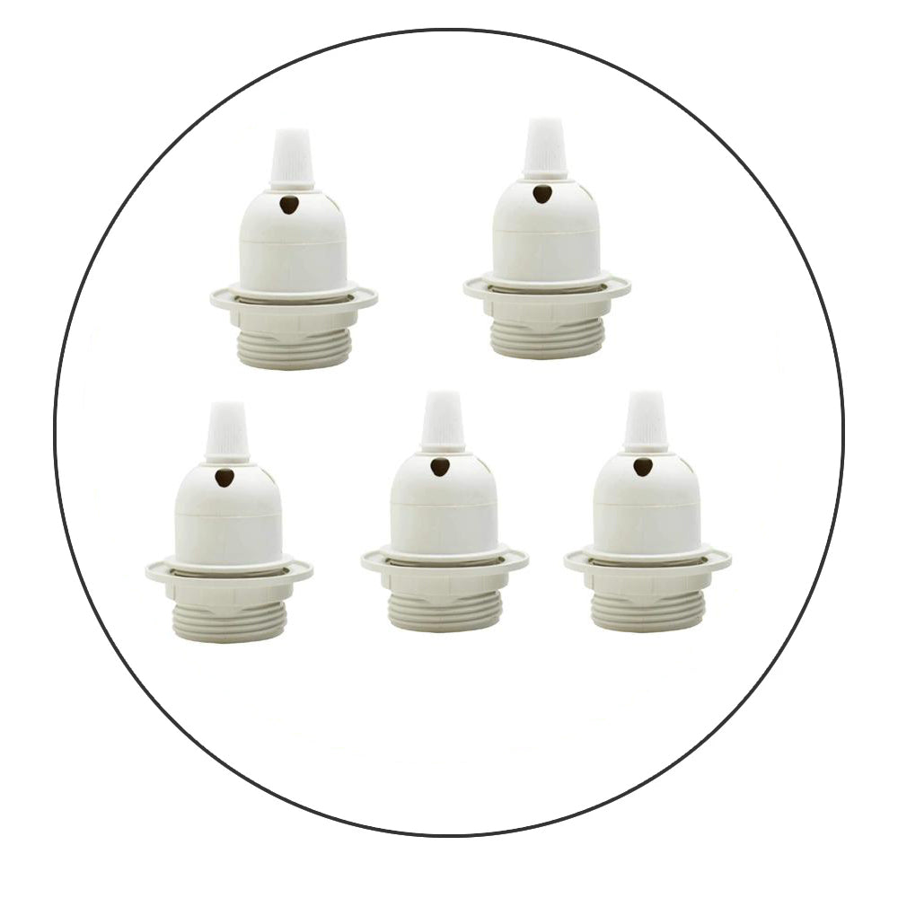 E14 Lamp Holder or E27 Holder with Cord Grip – Black or White - E27 with Cord Grip, White, Pack of 5