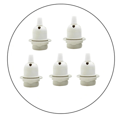 E14 Lamp Holder or E27 Holder with Cord Grip – Black or White - E27 with Cord Grip, White, Pack of 5