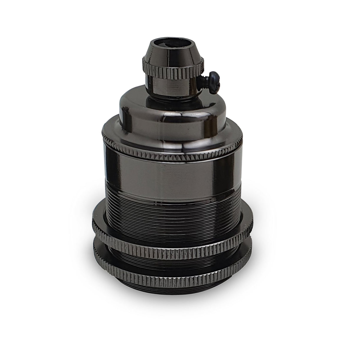 E27 Edison Screw Lamp Holder – Black Metal with Shade Rings