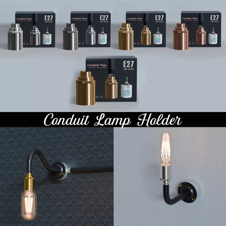 E27 Threaded Conduit Lamp Holder with Shade Rings – 20 mm, 5 Finishes - photo 2