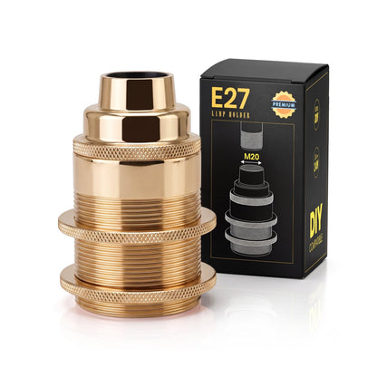 E27 Threaded Conduit Lamp Holder with Shade Rings – 20 mm, 5 Finishes - French Gold, Standard, Single