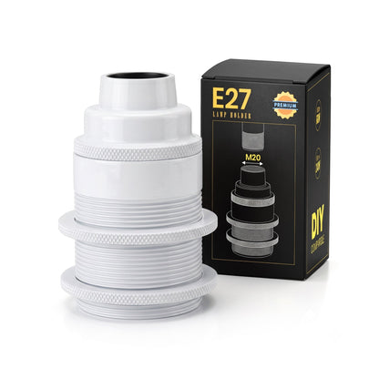 E27 Threaded Conduit Lamp Holder with Shade Rings – 20 mm, 5 Finishes - White, Standard, Single