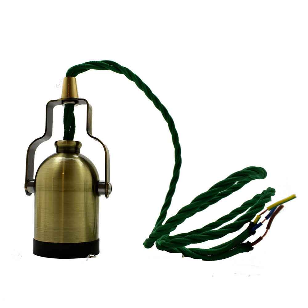 Pendant Lamp Holder Set – Green Brass E27, Army Green Twisted Cable
