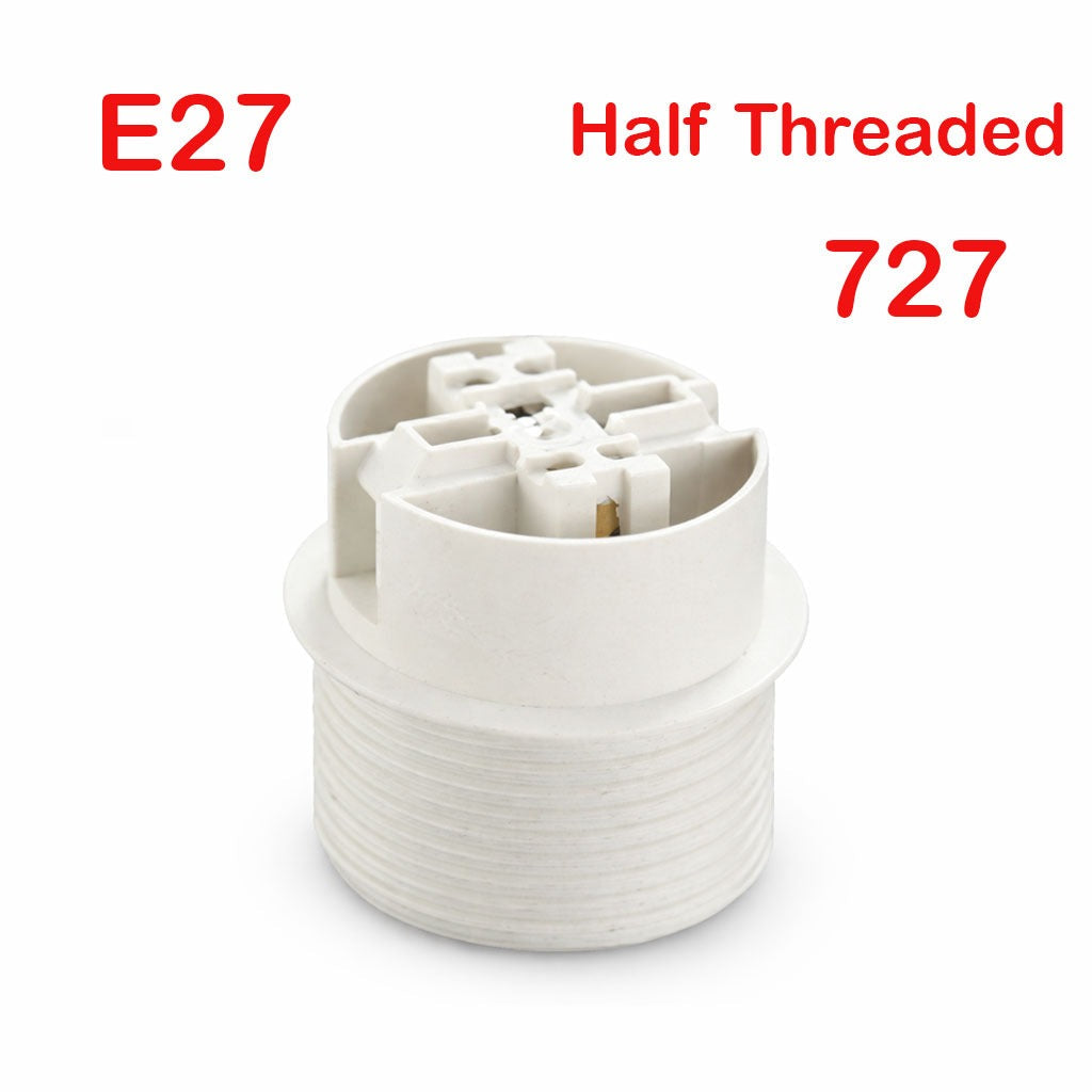 Plastic E14 / E27 Lamp Holder – Full or Half Thread, Black or White - White, E27 Half Thread, Single