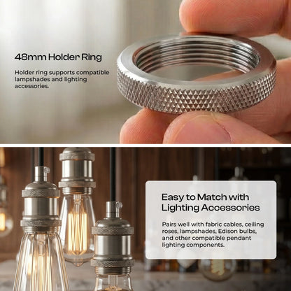 Vintage Knurled E27 Lamp Holder with Shade Ring – 11 Finishes - photo 4