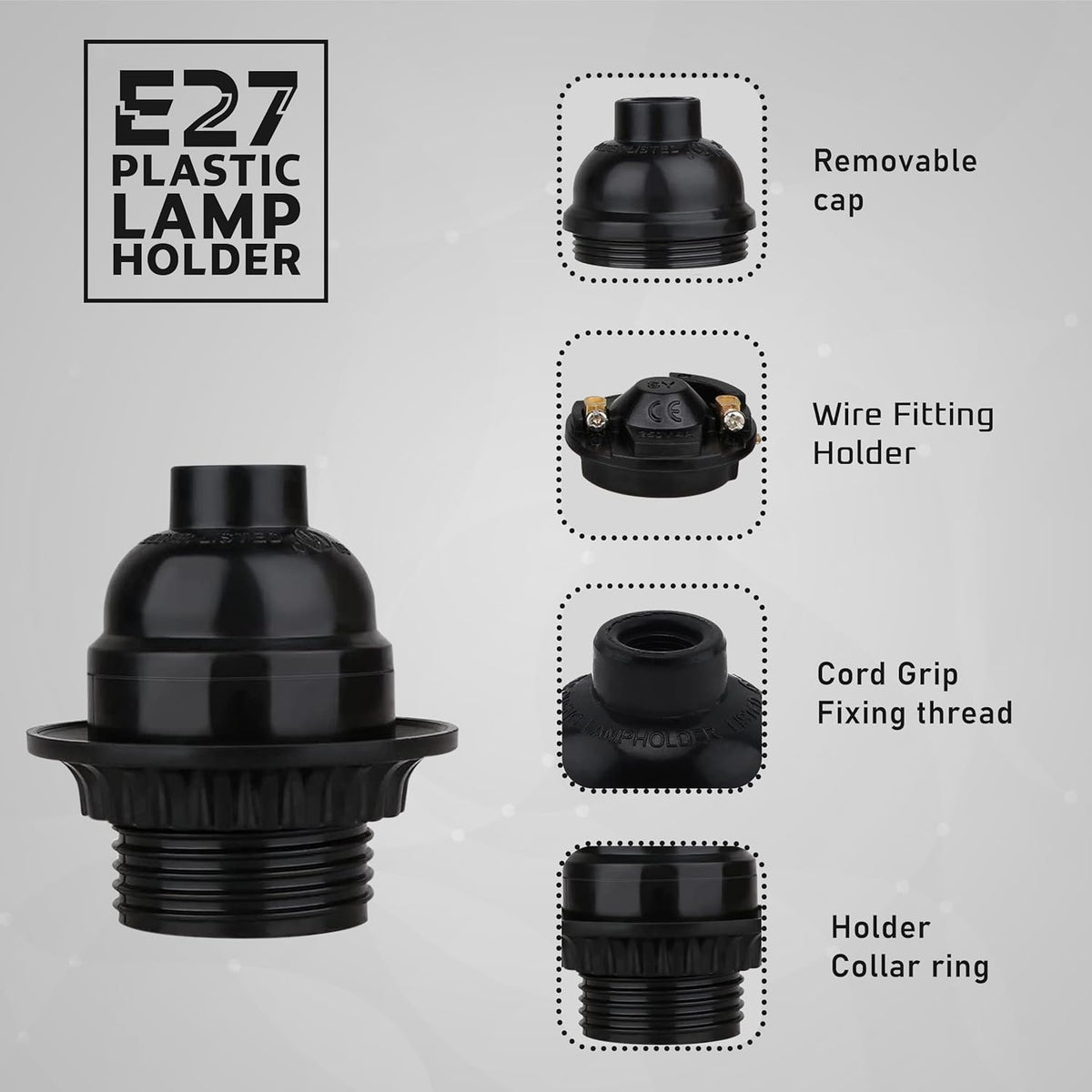 Black Bakelite E27 Lamp Holder with Shade Ring – 5.5 cm - photo 4