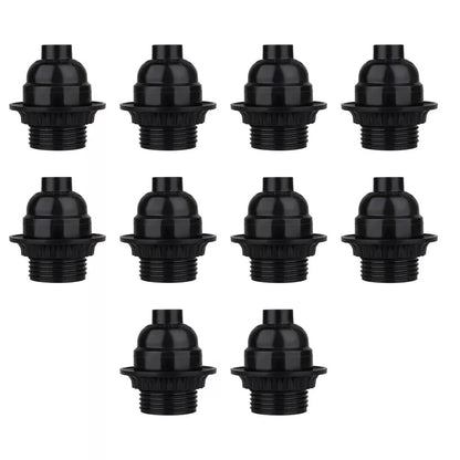Black Bakelite E27 Lamp Holder with Shade Ring – 5.5 cm - Pack of 10, Standard, Black