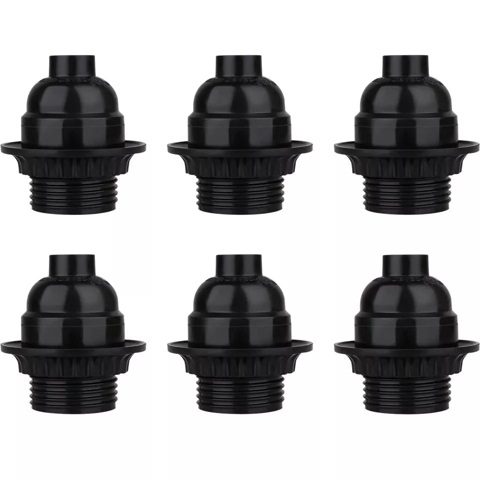 Black Bakelite E27 Lamp Holder with Shade Ring – 5.5 cm - Pack of 6, Standard, Black