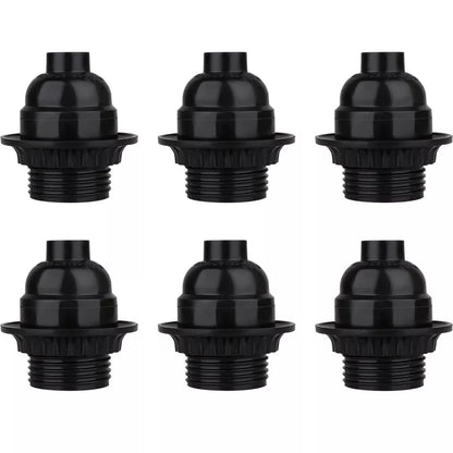 Black Bakelite E27 Lamp Holder with Shade Ring – 5.5 cm - Pack of 6, Standard, Black