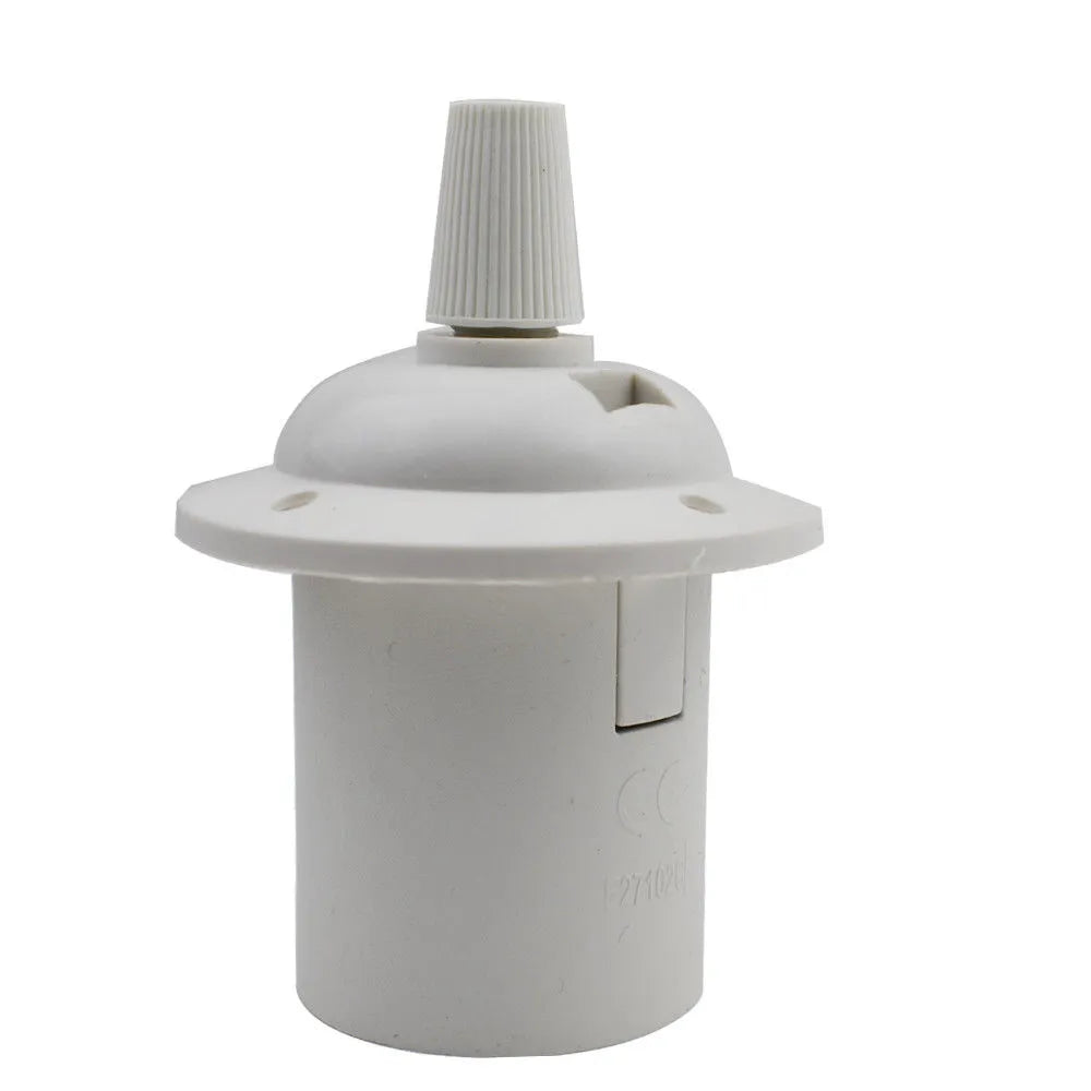White Plastic E27 Pendant Lamp Holder with Cord Grip