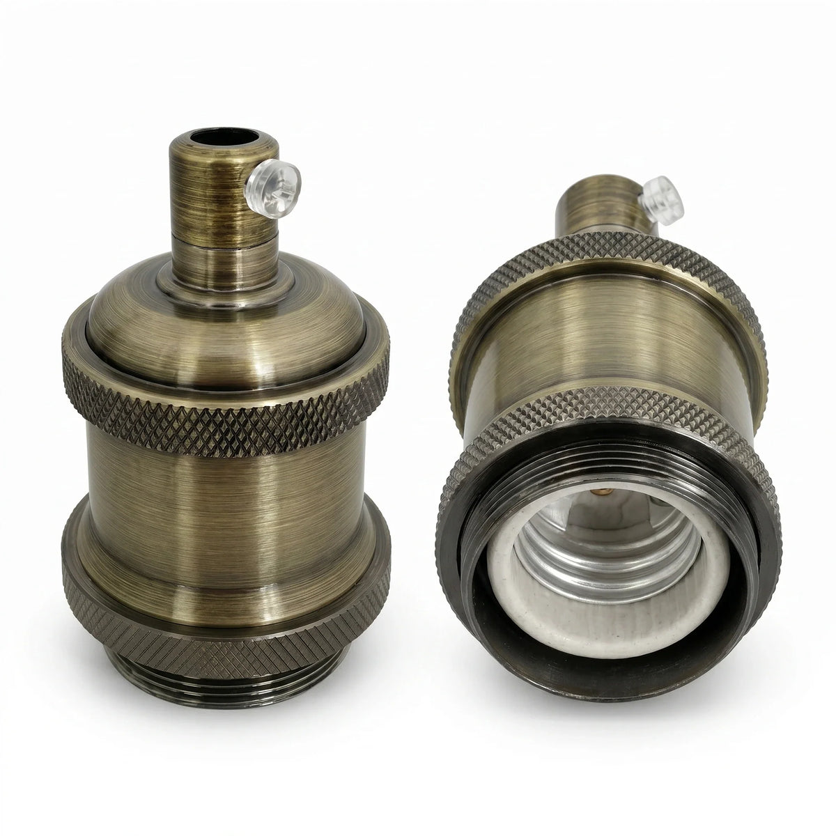 Vintage Knurled E27 Lamp Holder with Shade Ring – 11 Finishes - Standard, Green Brass, Single