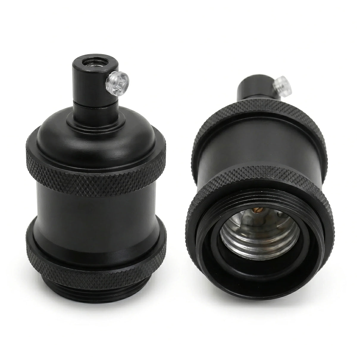 Vintage Knurled E27 Lamp Holder with Shade Ring – 11 Finishes - Standard, Matt Black, Single