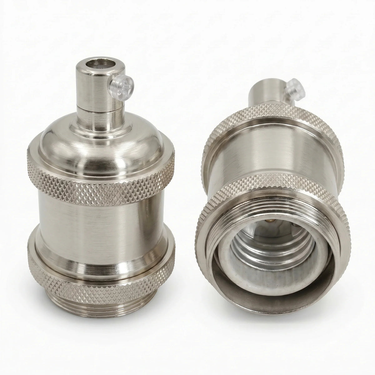 Vintage Knurled E27 Lamp Holder with Shade Ring – 11 Finishes - Standard, Satin Nickel, Single