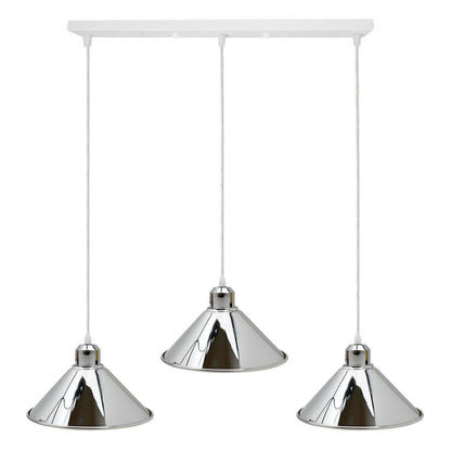 3 Light Cluster Pendant – Cones, Domes, Cylinders or Crystal Globes - Chrome, Chrome Cones, Straight Bar, Without Bulb