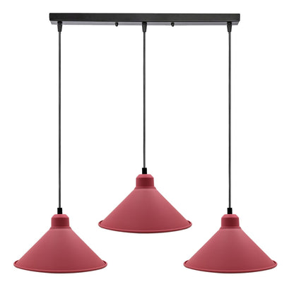 3 Light Cluster Pendant – Cones, Domes, Cylinders or Crystal Globes - Pink, Pink Cones, Straight Bar, Without Bulb