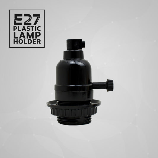 Switched E27 Lamp Holder with Shade Ring – Black Bakelite - Pack of 3, Standard, Black