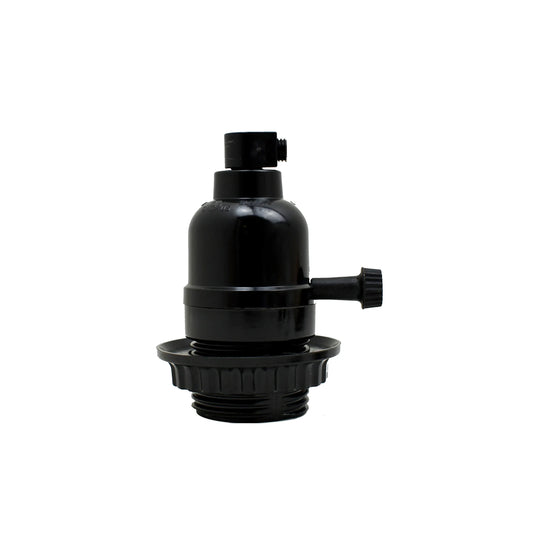 Switched E27 Lamp Holder with Shade Ring – Black Bakelite - Single, Standard, Black