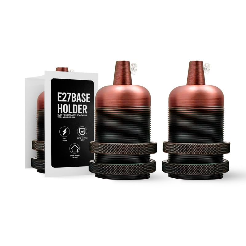 E27 Metal Lamp Holder with Cord Grip – Copper or Rose Gold, 60W - Copper, Pack of 2, Standard