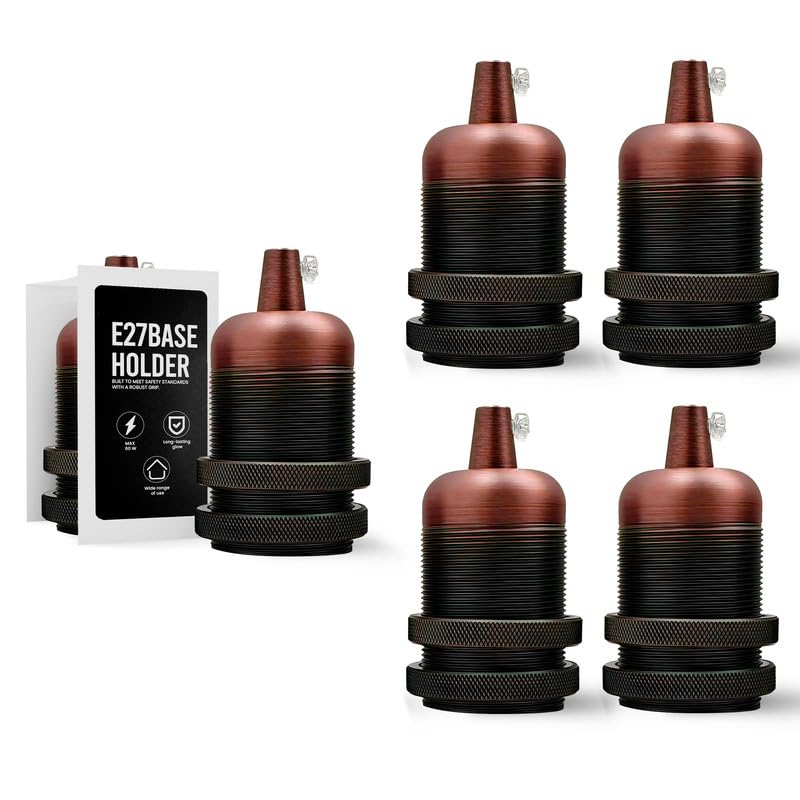 E27 Metal Lamp Holder with Cord Grip – Copper or Rose Gold, 60W - Copper, Pack of 5, Standard