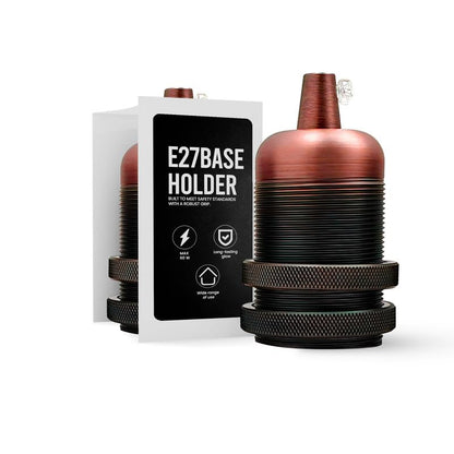 E27 Metal Lamp Holder with Cord Grip – Copper or Rose Gold, 60W - Copper, Single, Standard