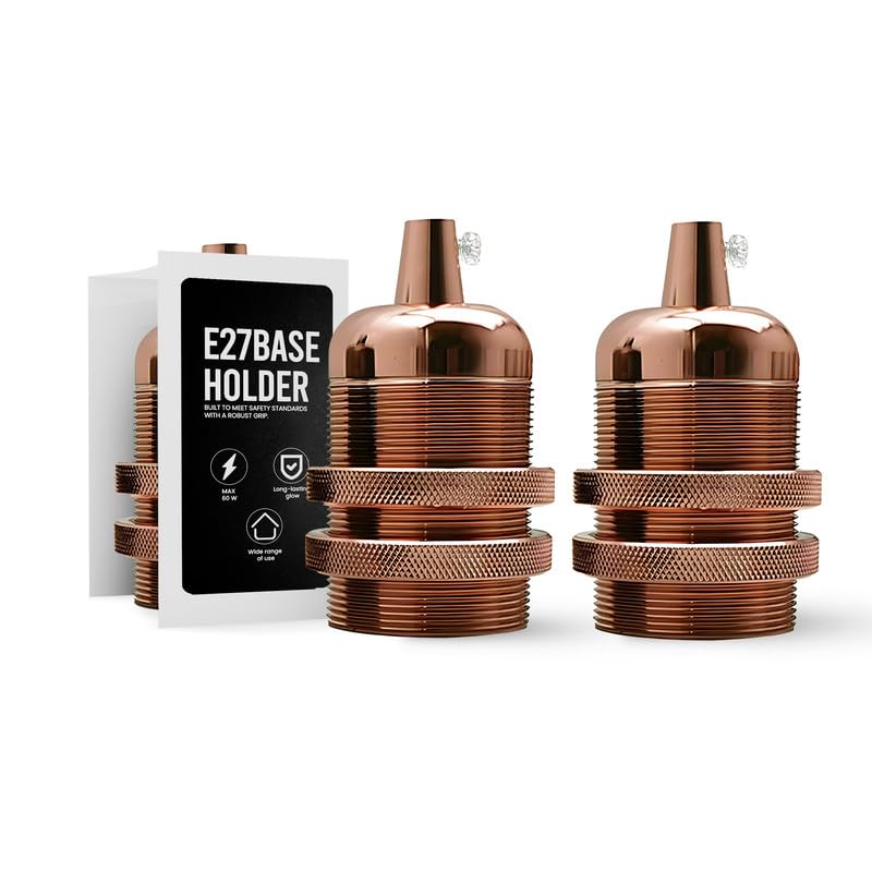 E27 Metal Lamp Holder with Cord Grip – Copper or Rose Gold, 60W - Rose Gold, Pack of 2, Standard
