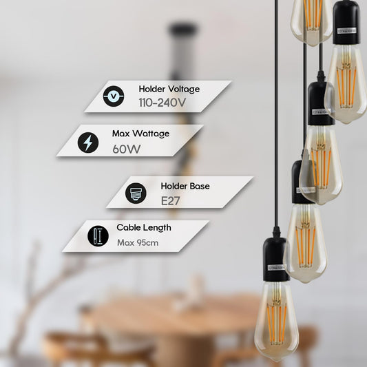 Pendant Light Fitting – E27 Metal Holder, 4 Finishes - photo 2
