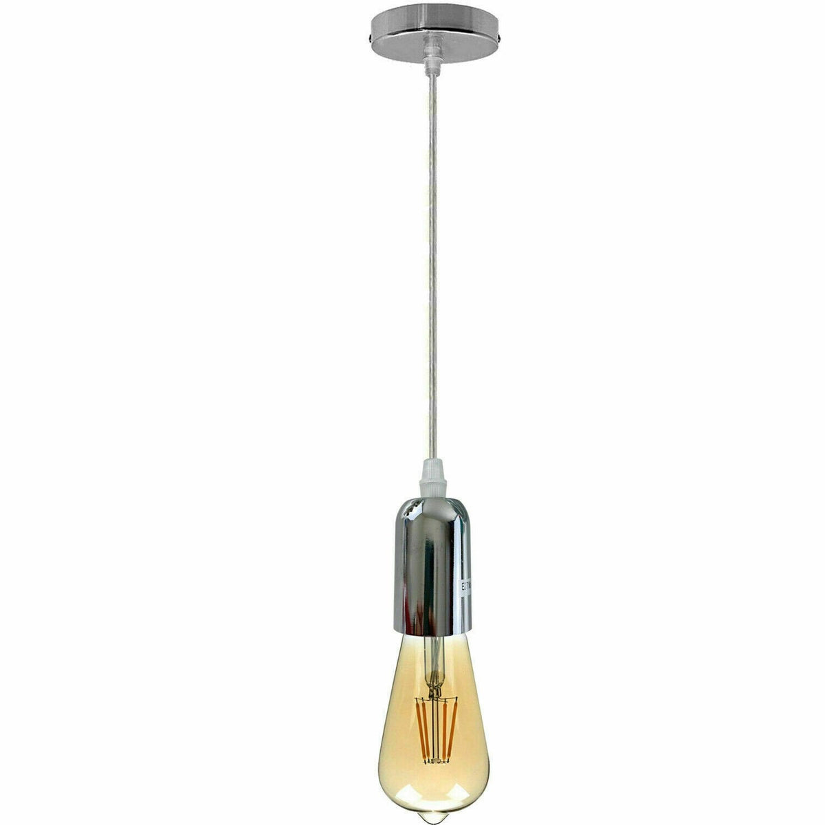 Metal E27 Pendant Light Set – Adjustable Cable, Chrome or Satin Nickel - Chrome, No Shade, Without Bulb