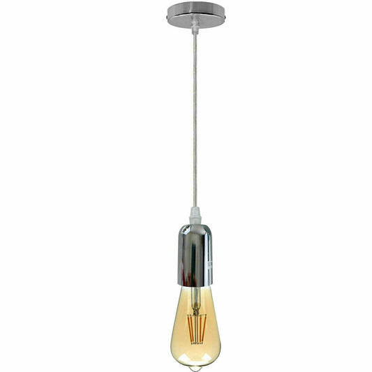 Metal E27 Pendant Light Set – Adjustable Cable, Chrome or Satin Nickel - Chrome, No Shade, Without Bulb