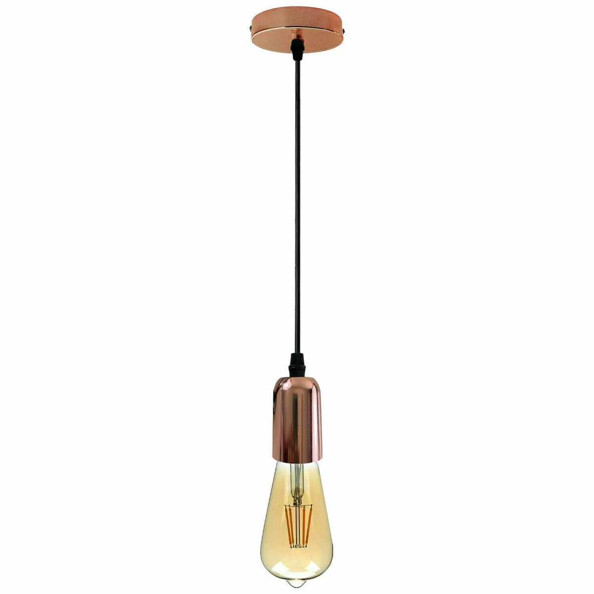 Pendant Light Fitting – E27 Metal Holder, 4 Finishes - Rose Gold, No Shade, Without Bulb