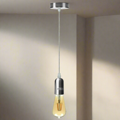 Metal E27 Pendant Light Set – Adjustable Cable, Chrome or Satin Nickel - photo 2