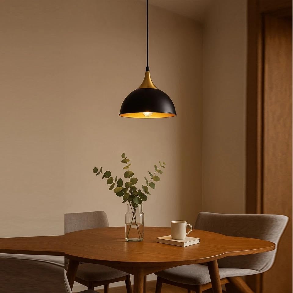 Gold Pendant Light – Dome, Cone or Amber Glass Globe Shade, E27 - photo 3
