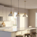 Gold Pendant Light – Dome, Cone or Amber Glass Globe Shade, E27 - Gold, Dome 21 cm White, Without Bulb
