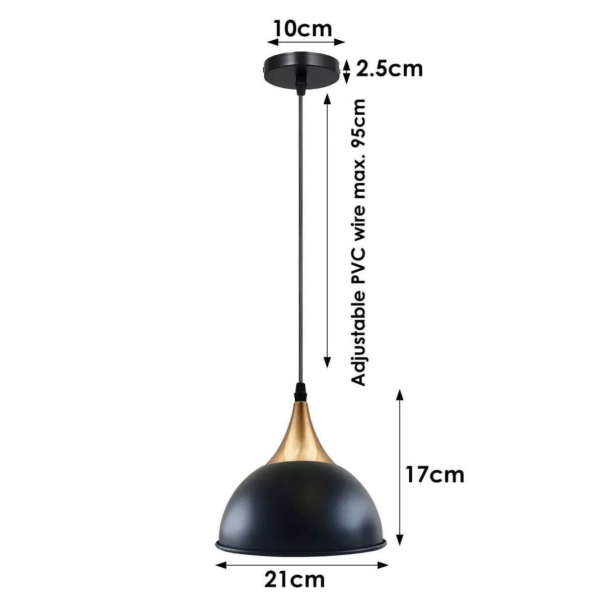 Gold Pendant Light – Dome, Cone or Amber Glass Globe Shade, E27 - photo 2