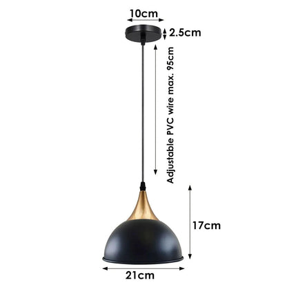 Gold Pendant Light – Dome, Cone or Amber Glass Globe Shade, E27 - photo 2