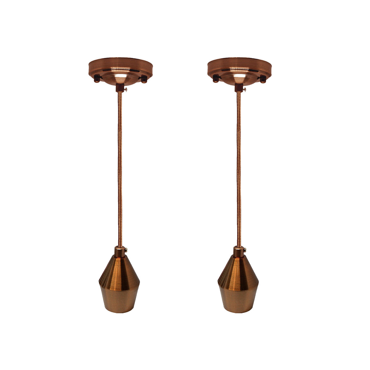 Copper Cone Pendant Light Fitting – Pack of 2, Braided Cable, E27