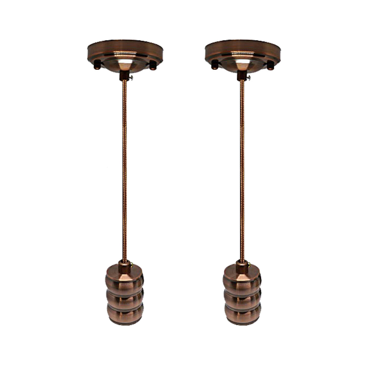 Copper Pendant Light Fitting – Pack of 2, Ribbed Holders, E27 - Copper, Pack of 2, ST64 Bulb