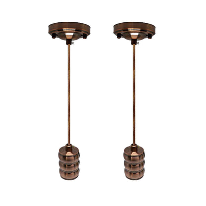 Copper Pendant Light Fitting – Pack of 2, Ribbed Holders, E27 - Copper, Pack of 2, ST64 Bulb