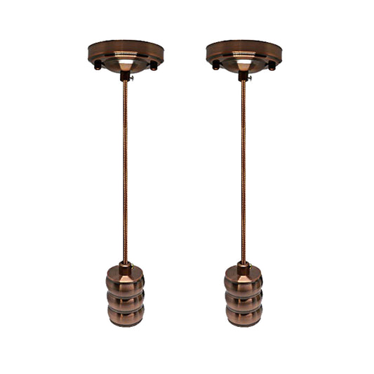 Copper Pendant Light Fitting – Pack of 2, Ribbed Holders, E27 - Copper, Pack of 2, ST64 Bulb