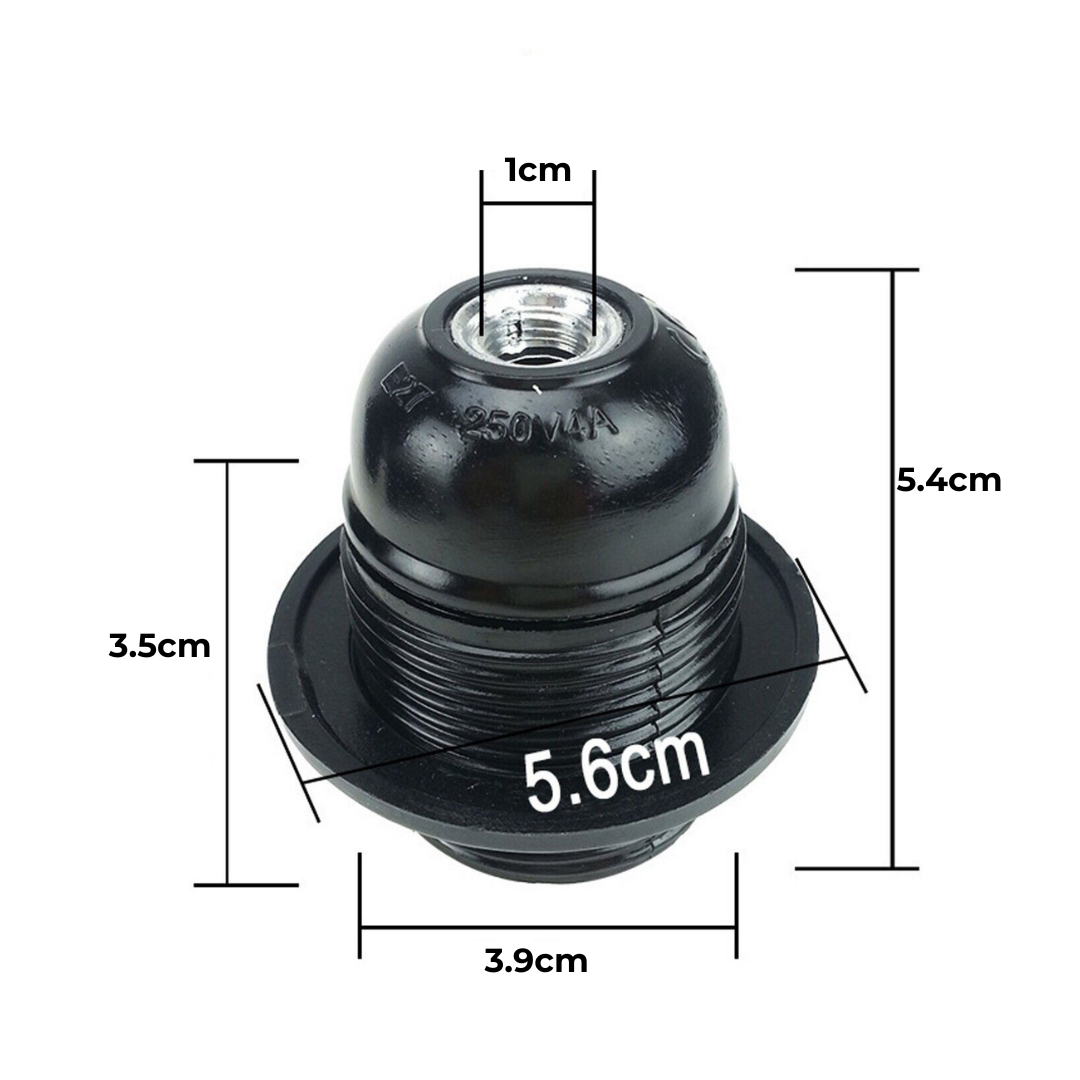 Black E27 or E14 Lamp Holder with Collar Ring – Optional Cord Grip - photo 3