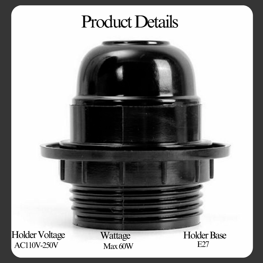 Black E27 or E14 Lamp Holder with Collar Ring – Optional Cord Grip - photo 4