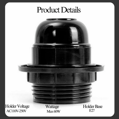 Black E27 or E14 Lamp Holder with Collar Ring – Optional Cord Grip - photo 4