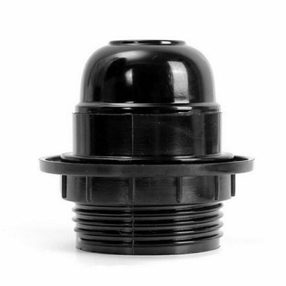 Black E27 or E14 Lamp Holder with Collar Ring – Optional Cord Grip - Single, E27, Black