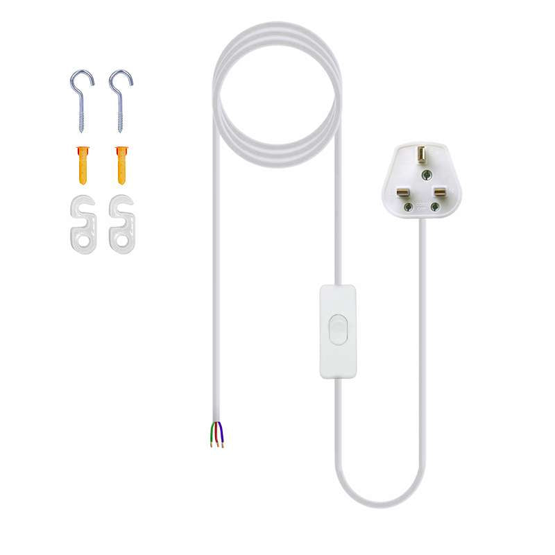 Plug-In Pendant Cord with Switch – White, 2 m, No Lamp Holder