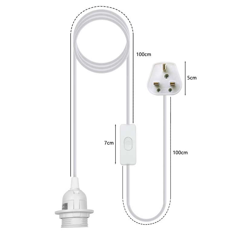 White Plug-In Pendant Light Cord – E27 Holder, On/Off Switch, UK Plug - photo 5