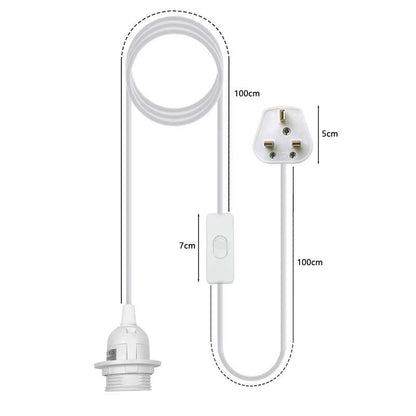 White Plug-In Pendant Light Cord – E27 Holder, On/Off Switch, UK Plug - photo 5