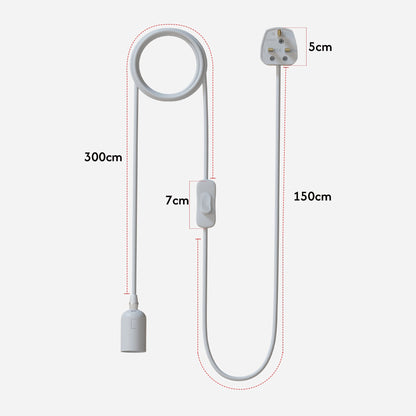 White Plug-In Pendant Light Cord – E27 Holder, On/Off Switch, UK Plug - photo 7