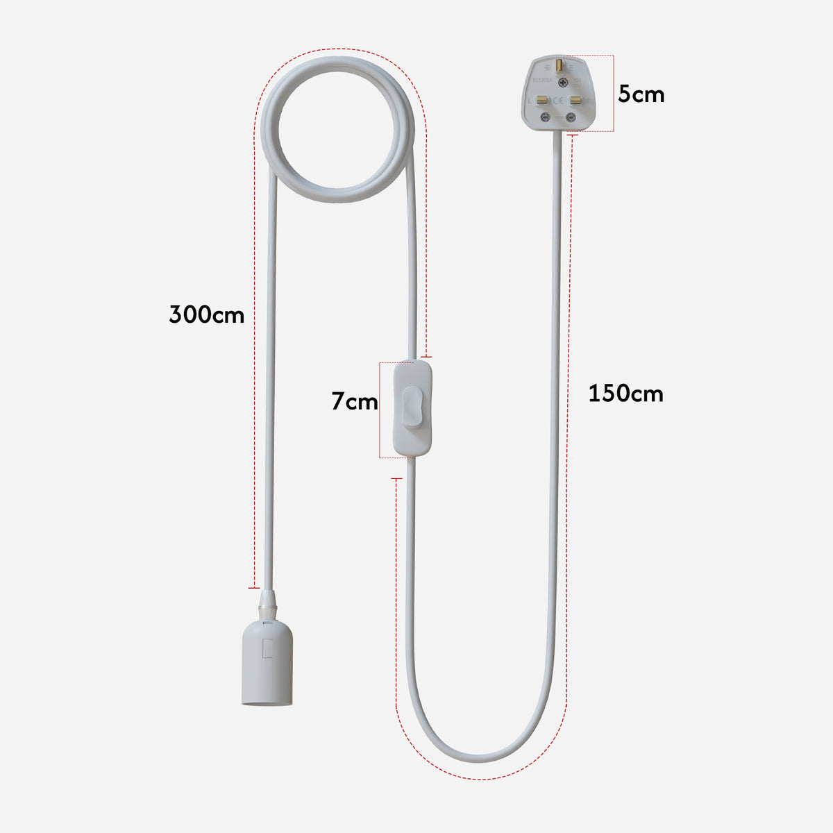 Plug-In Pendant Light Cord – White, 4.5 m, E27 with Shade Ring - photo 7