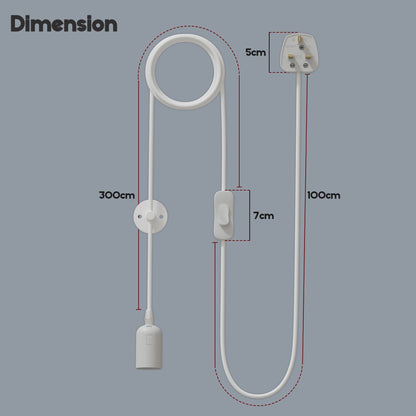 White Plug-In Pendant Light Cord – E27 Holder, On/Off Switch, UK Plug - photo 8