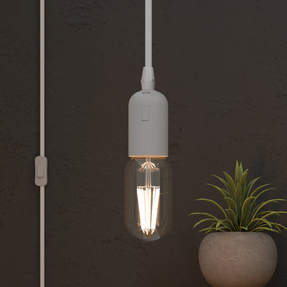 White Plug-In Pendant Light Cord – E27 Holder, On/Off Switch, UK Plug