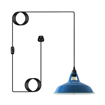 Plug-In Pendant Light – 4 m Fabric Cable, Dimmer Switch, Cage or Shade - Black, Barn Slotted 30 cm Blue, Without Bulb